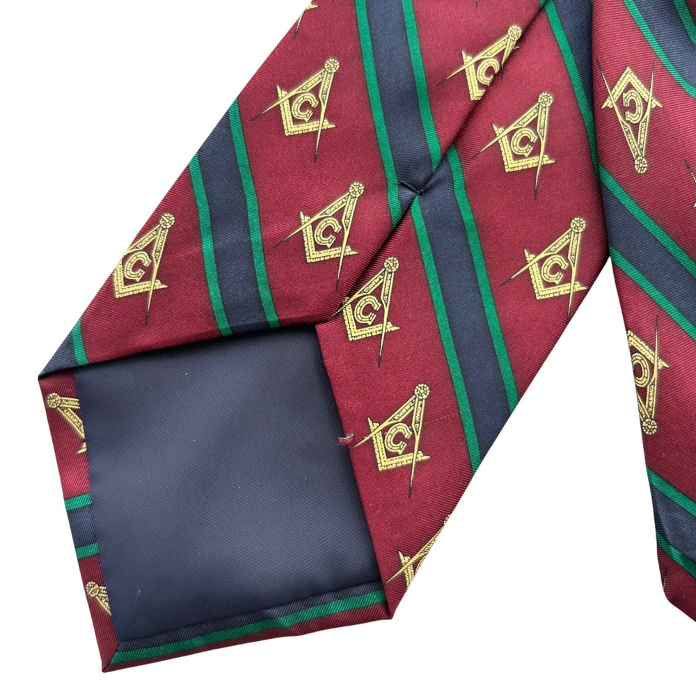 Grand Lodge Pennsylvania Masonic Silk Tie Mens Burgundy Striped Square Vintage - Picture 5 of 8